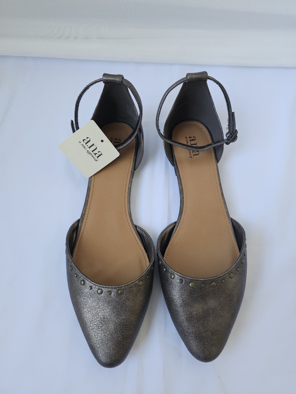 A.N.A. Women's Bronze Metallic Pointed Toe Ankle Strap Flats - Size 10 - NWT